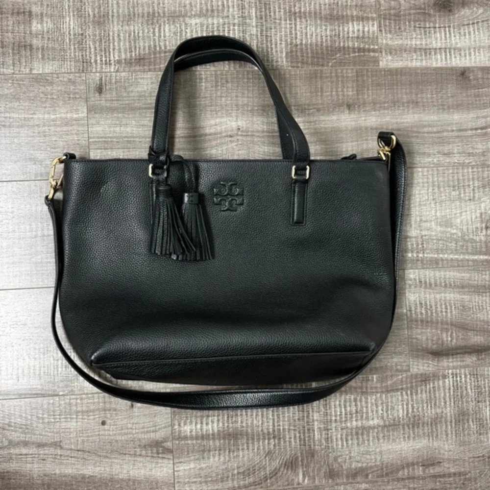 Tory Burch Thea Leather Tote Black w Tassels